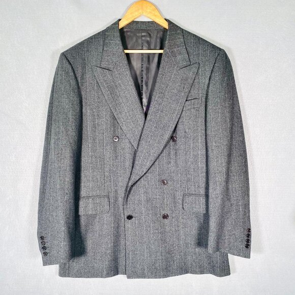 Vintage Canali x Barneys Blazer Mens 40R Gray Wool Double Breasted Jacket - Picture 2 of 14